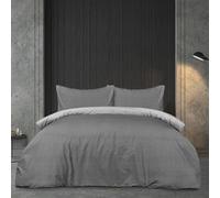 Sleepdown Pinstripe Grey Reversible Duvet Set, Super Soft Microfibre King Duvet Cover 230 X 220 CM, Button Fastening, 100% Polyester Bedding Set with Pillowcase & Fitted Sheet