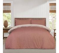 Sleepdown Pinstripe Rust Reversible Duvet Set, Super Soft Microfibre Double Duvet Cover 200 X 200 CM, Button Fastening, 100% Polyester Bedding Set with Pillowcase & Fitted Sheet