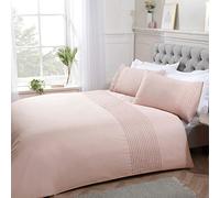 Sleepdown Pintuck Pleated Striped Panel Blush Pink Luxury Easy Care Soft Cosy Duvet Cover Quilt Bedding Set with Pillowcases - King (220 cm x 230 cm)