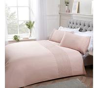 Sleepdown Pintuck Pleated Striped Panel Blush Pink Luxury Easy Care Soft Cosy Duvet Cover Quilt Bedding Set with Pillowcases - Blush Pink, Super King (220 cm x 260 cm)
