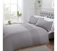 Sleepdown Pintuck Pleated Striped Panel Silver Easy Care Soft Cosy Duvet Cover Quilt Bedding Set with Pillowcases - Single (135cm x 200cm), 5056242764175