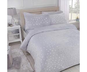 Sleepdown Polka Dot Foil Fleece Grey Soft Warm Cosy Duvet Cover Quilt Bedding Set with Pillowcases - Double (200cm x 200cm), 5056242741237