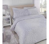 Sleepdown Polka Dot Foil Fleece Grey Soft Warm Cosy Duvet Cover Quilt Bedding Set with Pillowcases - King (220cm x 230cm), 5056242741244