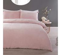 Sleepdown Pom Pink Fleece Warm Cosy Super Soft Easy Care Plain Flannel Duvet Cover Quilt Bedding Set with Pillowcases-Double (200cm x 200cm)