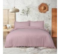 Sleepdown Pom Pom Duvet Cover and Pillowcase Set Blush Pink | Super Soft, Easy Care & Wrinkle Resistant Polyester Quilt Bedding Set - King (220cm x 230cm)