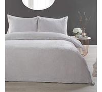 Sleepdown Pom Silver Fleece Warm Cosy Soft Easy Care Plain Flannel Duvet Cover Quilt Bedding Set with Pillowcases-Super King (260cm x 230cm)