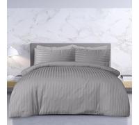 Smart Living Luxury Satin Stripe Reversible Duvet Cover Quilt Bedding Set with Pillowcase in Grey | Size: King Smart Living Grey King