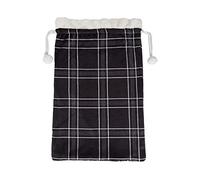 Sleepdown Printed Check Fleece With Sherpa Christmas Sack With Pompom - 68 x 50cm - Charcoal