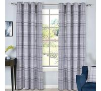 Sleepdown Printed Check Thermal Insulated Eyelet Curtains for Bedroom and Living Room - Grey - 46x54 - 2 Panels