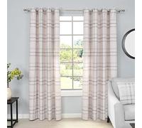 Sleepdown Printed Check Thermal Insulated Eyelet Curtains for Bedroom and Living Room - Natural - 2 Panels, 2x 90" x 90"
