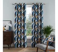 Sleepdown Printed Large Diamond Geo Eyelet Curtains for Bedroom and Living Room - Navy - 46 x 54 Inch