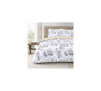 Sleepdown Rabbit Meadow Floral White Ochre Plaid Check Reversible Duvet Cover Quilt Pillow Cases Bedding Set Soft Easy Care - King (230cm x 220cm)