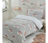 Sleepdown Rainbow Clouds Glow in The Dark Light Kids Boys Girls Childrens Stars Reverse Soft Feel Fleece Duvet Cover Quilt Bedding Set with Pillowcases-Double (200cm x 200cm), Polyester, Grey White