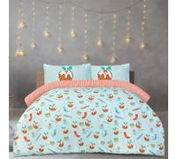 Sleepdown Reversible Duvet Cover Set, Festive Christmas Pudding Design, 100% Microfiber, Soft & Lightweight Bedding Set with Pillowcase, King Size (230 X 220 CM) Duvet Cover, Blue