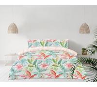Sleepdown Reversible Exotic Palms Duvet cover set -100% Polyester Microfibre, Super Soft, MultiColour Duvet Cover and 2 Pillowcase - 3 Pcs Bedding Set (King, 230 x 220 cm)