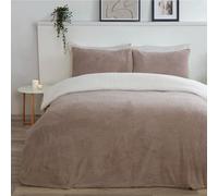 Sleepdown Reversible Teddy Fleece Thermal Warm Cosy Super Soft Duvet Cover Quilt Bedding Set with Pillow Cases - Super King (220 cm x 260 cm) - Cream / Mink