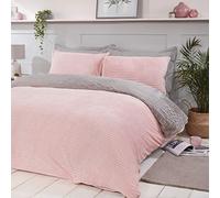 Sleepdown Ribbed Sparkle Glitter Fleece Blush Pink Reversible Soft Duvet Cover Quilt Bedding Set With Pillowcases - King (220cm x 230cm)