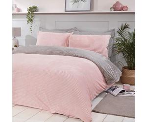 Sleepdown Ribbed Sparkle Glitter Fleece Blush Pink Reversible Soft Duvet Cover Quilt Bedding Set With Pillowcases - King (220cm x 230cm)