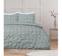 Sleepdown Rouched Pleats Sage Green Easy Care Soft Pintuck Duvet Cover Quilt Bedding Set with Pillowcases - Double (200 cm x 200 cm)