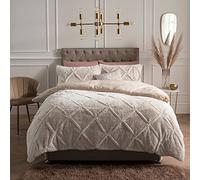 Sleepdown Ruched Diamond Faux Fur Fleece Thermal Warm Cosy Super Soft Duvet Cover Quilt Bedding Set with Pillow Case - Single (135 cm x 200 cm) - Natural