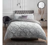 Sleepdown Ruched Diamond Faux Fur Fleece Thermal Warm Cosy Super Soft Duvet Cover Quilt Bedding Set with Pillow Cases-Double (200cm x 200cm) -Grey, Polyester