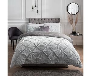 Sleepdown Ruched Diamond Faux Fur Fleece Thermal Warm Cosy Super Soft Duvet Cover Quilt Bedding Set with Pillow Cases - Double (200cm x 200cm) - Grey, 5056242828273