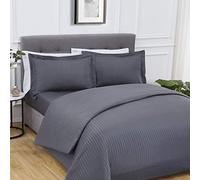 Sleepdown Sateen Stripe Charcoal Grey Super Soft Easy Care Complete Duvet Cover Quilt Bedding Set Pillowcases with Fitted Sheet - Super King, 5056242780267