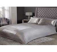 Sleepdown Satin Stripe Grey Panel Band Luxury Soft Cosy Plain Reverse Duvet Cover Quilt Bedding Set with Pillowcases - Double (200cm x 200cm) 5056242800576