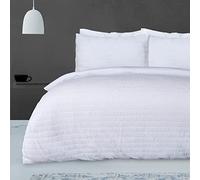 Sleepdown Seersucker Embossed Geometric Textured White Duvet Cover Quilt Pillow Cases Bedding Set Soft Easy Care - King (230cm x 220cm), (5056242898917)