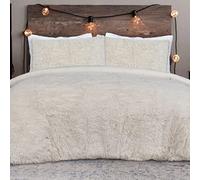 Sleepdown Shaggy Faux Fur Fleece Cream Reversible Duvet Cover Quilt Bedding Set with Pillowcase Thermal Warm Cosy Super Soft Easy Care Bed Linen - Single (135cm x 200cm), 5056557512386