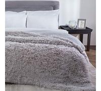 Sleepdown Silver Grey Luxury Long Pile Faux Fur Fleece Throw Over Sofa Super Soft Warm Cosy Bed Blanket Bedspread - 150 cm x 200 cm