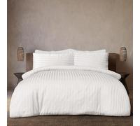 Sleepdown Soft Hotel Quality 225 Thread Count Cotton Satin Stripe Duvet Cover Set With Pillowcases in White Colour (Double)