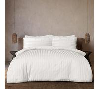 Sleepdown Soft Hotel Quality 225 THREAD COUNT COTTON Satin Stripe Duvet Cover Set With Pillowcases in White Colour (Super King)