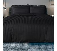 Luxury Satin Stripe Reversible Duvet Cover Quilt Bedding Set with Pillowcase Smart Living Black Super King