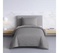 Smart Living Luxury Satin Stripe Reversible Duvet Cover Bedding Set With Pillowcase In Grey Grey Single
