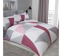 Sleepdown Splice Geometric Plum Grey Soft Easy Care Duvet Cover Quilt Bedding Set with Pillowcases - Super King (260cm x 220cm), 5056242780489