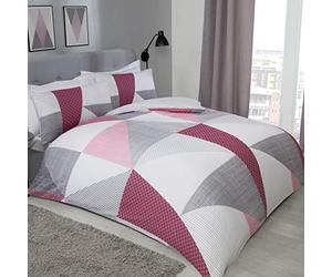 Sleepdown Splice Geometric Plum Grey Soft Easy Care Duvet Cover Quilt Bedding Set with Pillowcases - Super King (260cm x 220cm), 5056242780489