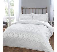 Sleepdown Super Soft Curved Geometric Luxury Lurex Jacquard White Easy Care Cosy Duvet Cover Quilt Bedding Set with Pillowcases-Double (200cm x 200cm), Polyester