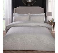 Sleepdown Super Soft Geometric Luxury Lurex Jacquard Ivory Deco Easy Care Cosy Duvet Cover Quilt Bedding Set with Pillowcases-King (220cm x 230cm), Polyester