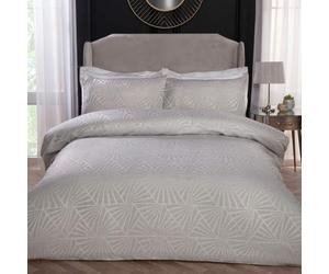 Sleepdown Super Soft Geometric Luxury Lurex Jacquard Ivory Deco Easy Care Cosy Duvet Cover Quilt Bedding Set with Pillowcases - Super King (220cm x 260cm) ivory super king 5056242801375