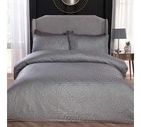 Sleepdown Super Soft Geometric Luxury Lurex Jacquard Silver Deco Easy Care Cosy Duvet Cover Quilt Bedding Set with Pillowcases - Super King (220cm x 260cm) | 5056242801337