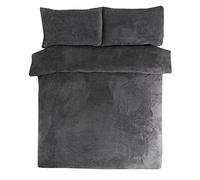 Sleepdown Teddy Fleece Duvet Cover Quilt Bedding Set with Pillow Case Thermal Warm Cosy Super Soft - Single - Charcoal