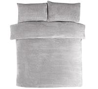 Sleepdown Teddy Fleece Duvet Cover Quilt Bedding Set with Pillow Cases Thermal Warm Cosy Super Soft - Double - Grey