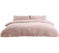 Sleepdown Teddy Fleece Duvet Cover Quilt Bedding Set with Pillow Cases Thermal Warm Cosy Super Soft - Double - Blush Pink