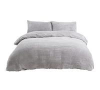 Sleepdown Teddy Fleece Duvet Cover Quilt Bedding Set with Pillow Cases Thermal Warm Cosy Super Soft - Grey, Super King