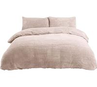 Sleepdown Teddy Fleece Duvet Cover Quilt Bedding Set with Pillow Cases Thermal Warm Cosy Super Soft, Super King, Natural Ivory