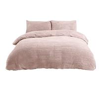 Sleepdown Teddy Fleece Duvet Cover Quilt Bedding Set with Pillow Cases Thermal Warm Cosy Super Soft - Blush Pink, King