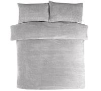 Sleepdown Teddy Fleece Duvet Cover Quilt Bedding Set with Pillow Cases Thermal Warm Cosy Super Soft - King - Grey