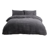 Sleepdown Teddy Fleece Duvet Cover Quilt Bedding Set with Pillow Cases Thermal Warm Cosy Super Soft - Double - Charcoal