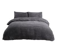 Sleepdown Teddy Fleece Duvet Cover Quilt Bedding Set with Pillow Cases Thermal Warm Cosy Super Soft - King - Charcoal, 5056242736356